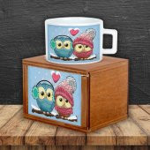 Best Frends Baykuşlar Kutulu Kupa Büyük Yastık Pembe Lamba Işıklı Biblo Seti - 3