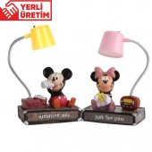 Mickey Mouse ve Minnie Mouse Sarı Pembe Işıklı Masa Gece Lambası Biblo Hediye Seti - 1