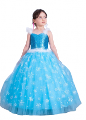 Elsa Frozen Resimsiz Gelinlik Abiye Tarlatanlı Kostüm - 1