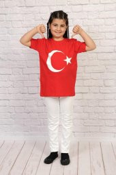 Erkek ve Kız Çocuk Türk Bayraklı 23 Nisan Çocuk Tişört - 1
