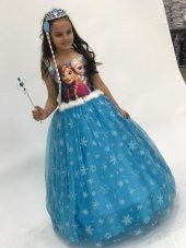 Elsa Frozen Resimsiz Gelinlik Abiye Tarlatanlı Kostüm - 3