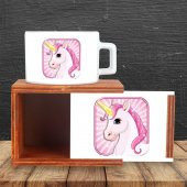 Pembe Unicorn Ahşap Doğal Kutulu Kupa - 2