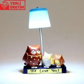Baykuş Ailesi Masa Gece Lambası Işıklı Biblo Mavi - 2