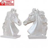 Beyaz At Dekoratif İkili Poliüretan Biblo Hediye Seti - 1