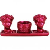 Trio Helen Kırılmaz Saksı Dekoratif Biblo Fuşya - 1