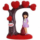 Kalpli Ağaç Altında Sevgilisini Bekleyen Aşık Kız Dekoratif Biblo - 1