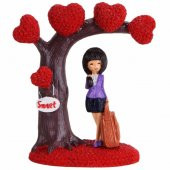 Kalpli Ağaç Altında Sevgilisini Bekleyen Aşık Kız Dekoratif Biblo - 1