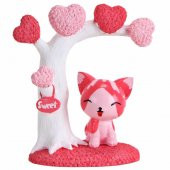 Kalpli Ağaç Altındaki Sevimli Pembe Kedi Dekoratif Biblo - 1