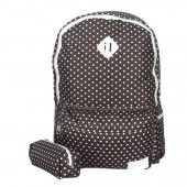 Eye Q Kahve Beyaz Puantiyeli Okul Ve Seyahat Sırt Çantası Kalemlik Hediyeli - 1