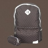 Eye Q Kahve Beyaz Puantiyeli Okul Ve Seyahat Sırt Çantası Kalemlik Hediyeli - 2