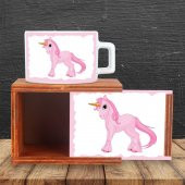 Pembe Unicorn Ahşap Doğal Kutulu Kupa - 2