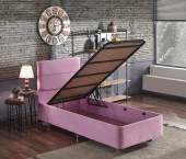 Niron  Pinky Baza ve Başlık - 100x200 cm Tek Kişilik Sandıklı Pembe Kumaş Baza ve Başlığı Silinebilir thumbnail 1