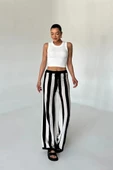 Siyah-Krem Çizgili Bağcıklı Pantolon - 5