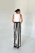 Siyah-Krem Çizgili Bağcıklı Pantolon - 7