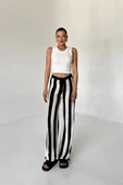 Siyah-Krem Çizgili Bağcıklı Pantolon - 1