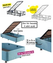 Niron  Cozy Baza ve Başlık - 120x200 cm Tek Kişilik Sandıklı Bebek Mavisi Kumaş Baza ve Başlığı Silinebilir - 4