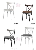 Açılır 60x100 Cm Mini Silva Beyaz Mermer Masa  4 Adet Çapraz Sandalye Takım - 3