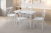 Açılır 60x100 Cm Mini Silva Beyaz Mermer Masa  4 Adet Çapraz Sandalye Takım - 1