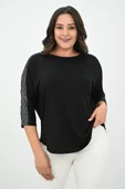 Kadın Büyük Beden Kolları Sim Detaylı Bluz 1855 - 2