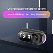 HyMark Bluetooth S8 RGB Led Işıklı Dijital Saat Alarm Şarjlı Hoparlör MP3 Fm Çok Fonksiyonlu Speaker - 2
