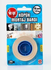 Vege Çift Taraflı Köpük Bant 19 MM x 1,5 Mt (1) - 1