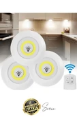 Kablosuz Uzaktan Kumandalı Beyaz 3lü Led Okuma Işık Gece Lambası Mutfak Dolap Koridor Pilli Dolapiçi - 5