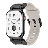 Zore Apple ile uyumlu Watch 42mm KRD-101 Titanyum Metal Başlıklı Silikon Kordon - 6