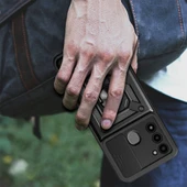 Zore Tecno ile uyumlu Spark 8C Kılıf Magnetik Standlı Kamera Korumalı Sürgülü Vega Kapak - 4