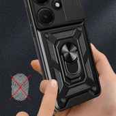 Zore İnfinix ile uyumlu Hot 30i Kılıf Magnetik Standlı Kamera Korumalı Sürgülü Vega Kapak - 5