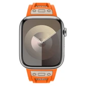 Zore Apple ile uyumlu Watch 44mm KRD-117 Hava Alabilen Delikli Metal Süslemeli Desenli Silikon Kordon - 10