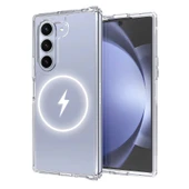 Zore Galaxy ile uyumlu Z Fold 6 Kılıf M-safe Şarj Özellikli Şeffaf Sert PC Embos Kapak - 3