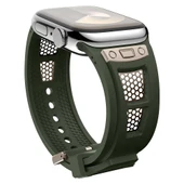Zore Apple ile uyumlu Watch 44mm KRD-117 Hava Alabilen Delikli Metal Süslemeli Desenli Silikon Kordon - 8