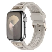 Zore Apple ile uyumlu Watch 44mm KRD-117 Hava Alabilen Delikli Metal Süslemeli Desenli Silikon Kordon - 1