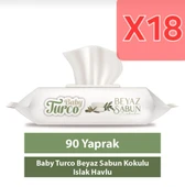 Baby Turco Beyaz Sabun Kokulu 90 Yaprak 18'li Paket Islak Mendil thumbnail 1