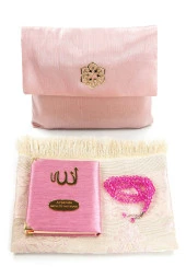 Şantuk Kumaş Kaplı Yasin Kitabı - Çanta Boy - İsme Özel Plakalı - Seccadeli - Tesbihli - Keseli - Pembe Renk - Cemiyet Hediyeliği thumbnail 1