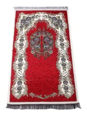 Lüks Gülce Şönil Seccade - 0260 - Bordo Renk thumbnail 1