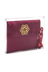 Şantuk Kumaş Kaplı Yasin Kitabı - Çanta Boy - İsme Özel Plakalı - Tesbihli - Keseli - Kutulu - Bordo Renk - Cemiyet Hediyeliği thumbnail 2