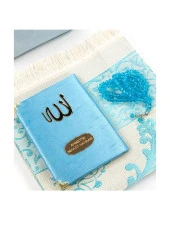 Şantuk Kumaş Kaplı Yasin Kitabı - Çanta Boy - İsme Özel Plakalı - Seccadeli - Tesbihli - Keseli - Mavi Renk - Cemiyet Hediyeliği thumbnail 2