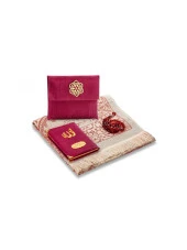 Şantuk Kumaş Kaplı Yasin Kitabı - Çanta Boy - İsme Özel Plakalı - Seccadeli - Tesbihli - Keseli - Bordo Renk - Mevlid Hediyeliği thumbnail 1