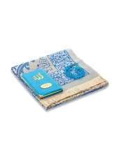 Şantuk Kumaş Kaplı Yasin Kitabı - Çanta Boy - İsme Özel Plakalı - Seccadeli - Tesbihli - Keseli - Mavi Renk - Mevlid Hediyeliği thumbnail 3