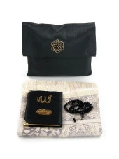 Şantuk Kumaş Kaplı Yasin Kitabı - Çanta Boy - İsme Özel Plakalı - Seccadeli - Tesbihli - Keseli - Siyah Renk - Cemiyet Hediyeliği thumbnail 1