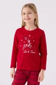 Arnetta Aile Let İt Snow Kız Çocuk Kırmızı Uzun Kol Pijama Takım - 3