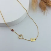 Vaoov 925 Ayar Gümüş Taşlı Kalp ve Harf Kolye thumbnail 3