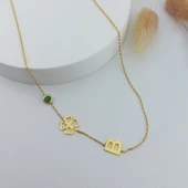 Vaoov 925 Ayar Gümüş Yonca ve Harf Kolye thumbnail 5