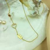 Vaoov 925 Ayar Gümüş Taşlı Kalp ve Harf Kolye thumbnail 6