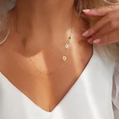 Vaoov 925 Ayar Gümüş Yonca ve Harf Kolye thumbnail 4