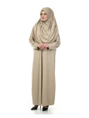 Tek Parça Namaz Elbisesi - Vizon- 5015  ve  Seccade  ve  Zikirmatik - Üçlü Takım thumbnail 2