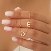 Vaoov 925 Ayar Gümüş Taşlı Kalp ve Harf Kolye thumbnail 2