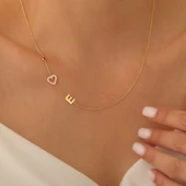 Vaoov 925 Ayar Gümüş Taşlı Kalp ve Harf Kolye thumbnail 1