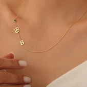 Vaoov 925 Ayar Gümüş Yonca ve Harf Kolye thumbnail 1